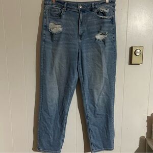 American Eagle Mom Straight Jeans Sz 14 Distressed Denim